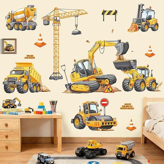 decalmile Construction Vehicles Wall Decals for Kids Room