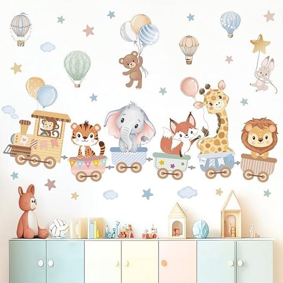Wondever Jungle Animals Train Wall Stickers for Kids Room
