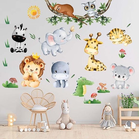 Jungle Baby Animals Wall Stickers - Elephant Lion Tiger Giraffe