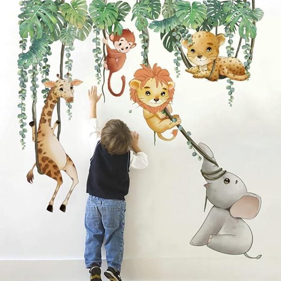 Runtoo Safari Animals Wall Decals with Giraffe Lion Elephant
