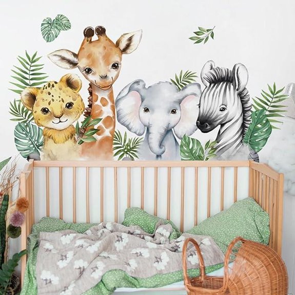 Watercolor Jungle Animal Wall Decals Safari Forest Stickers